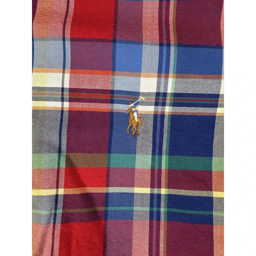 Ralph Lauren Men's L Madras Plaid Button Long Sleeve Cotton Shirt Flesh Pony